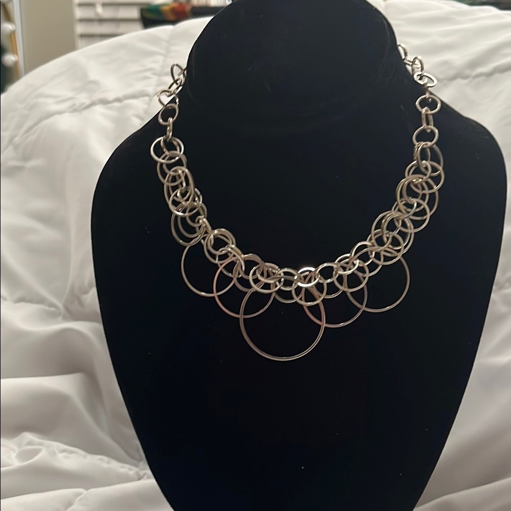 Elegant Silver Chain station circle Necklace